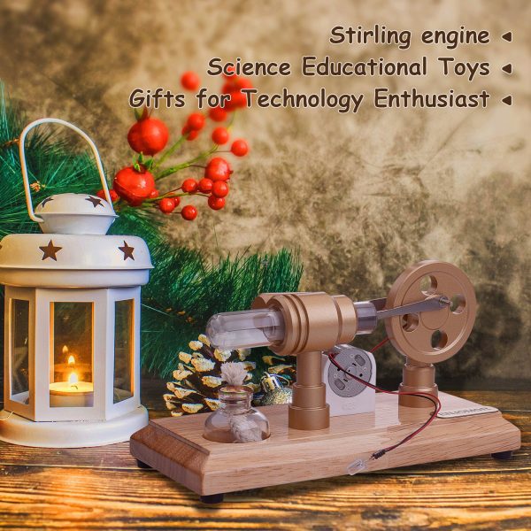 ENJOMOR Gamma External Combustion Hot Air Stirling Engine with LED Light