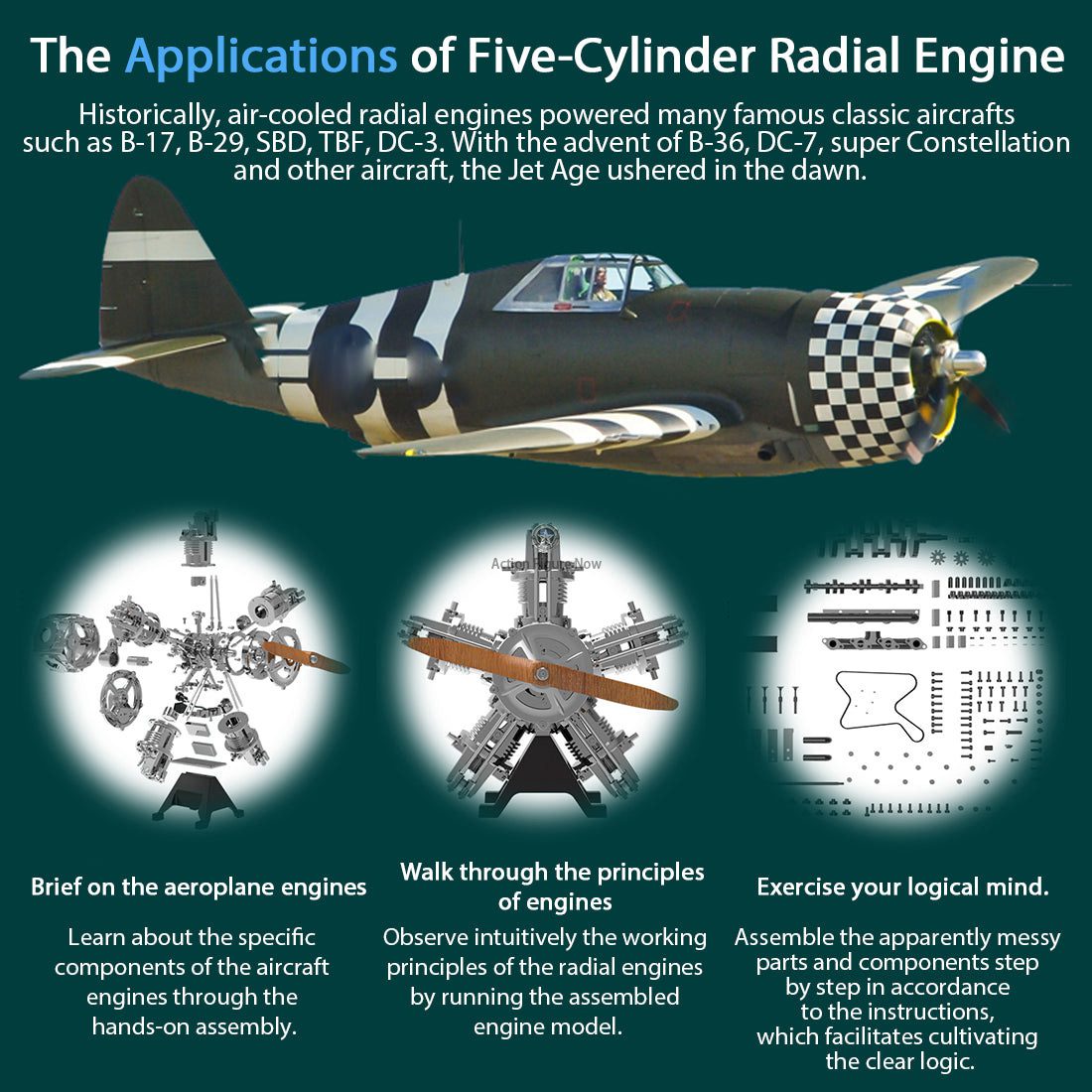 5-Cylinder Radial Engine Model Kit (Working Model) - 1:6 Scale Metal Assembly with 250+ Pieces 5-Cylinder Radial Engine Model Kit (Working Model) - 1:6 Scale Metal Assembly with 250+ Pieces