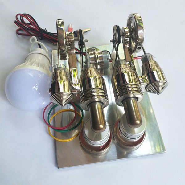 Double Cylinder Stirling Engine Model with LED Metal Generator | External Combustion Engine Model