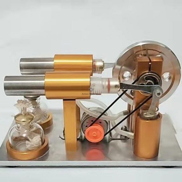 2-Cylinder Metal Stirling Engine Model - Science Experiment & STEM Educational Toy